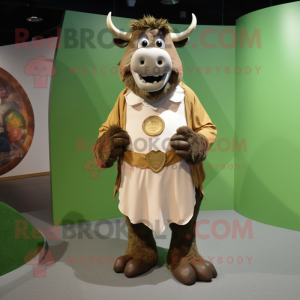 Olive Minotaur mascot costume character dressed with a Dress Shirt and Coin purses