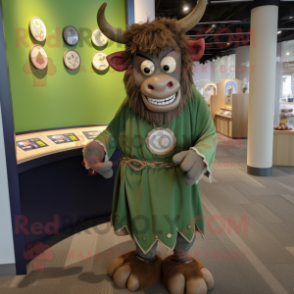 Olive Minotaur mascot costume character dressed with a Dress Shirt and Coin purses