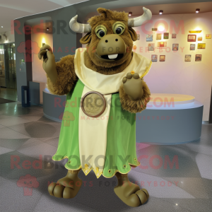 Olive Minotaur mascot costume character dressed with a Dress Shirt and Coin purses