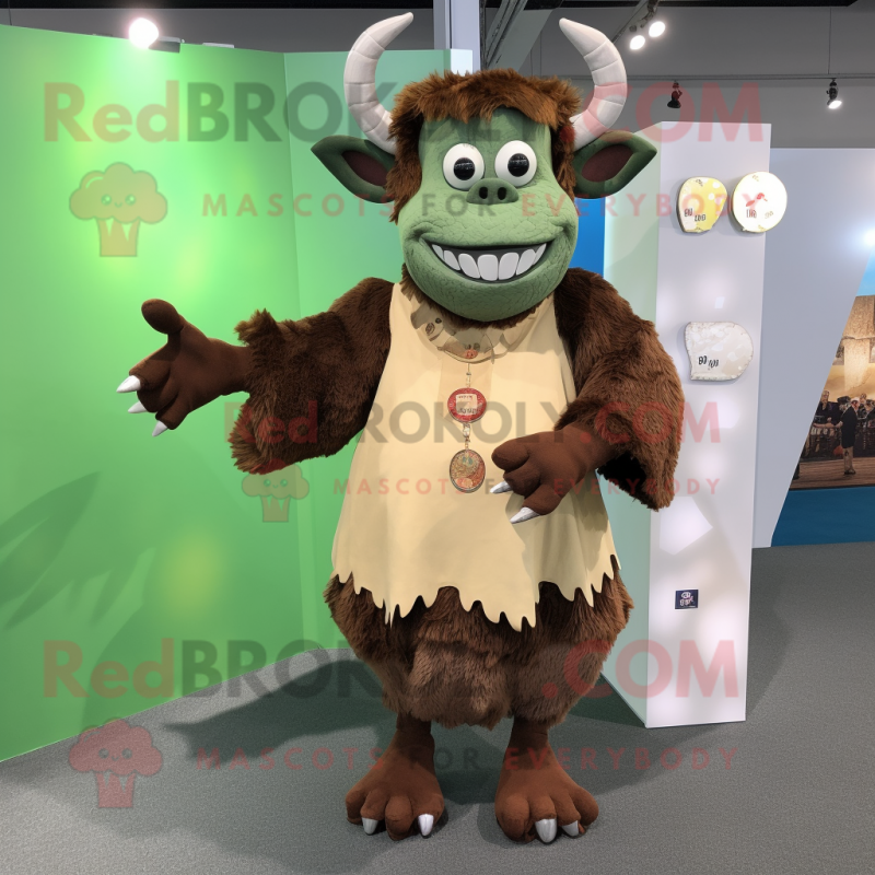 Olive Minotaur mascot costume character dressed with a Dress Shirt and Coin purses