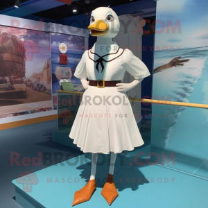 White Seagull mascot costume character dressed with a Mini Skirt and Belts