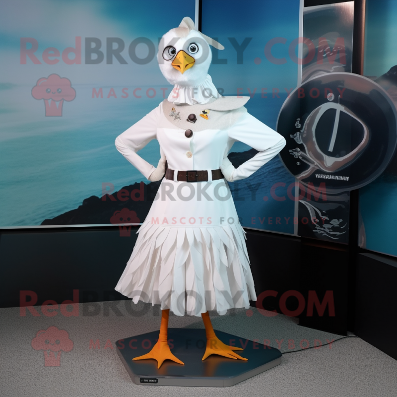 White Seagull mascot costume character dressed with a Mini Skirt and Belts