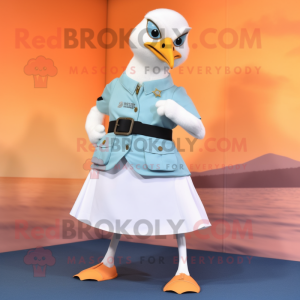 White Seagull mascot costume character dressed with a Mini Skirt and Belts