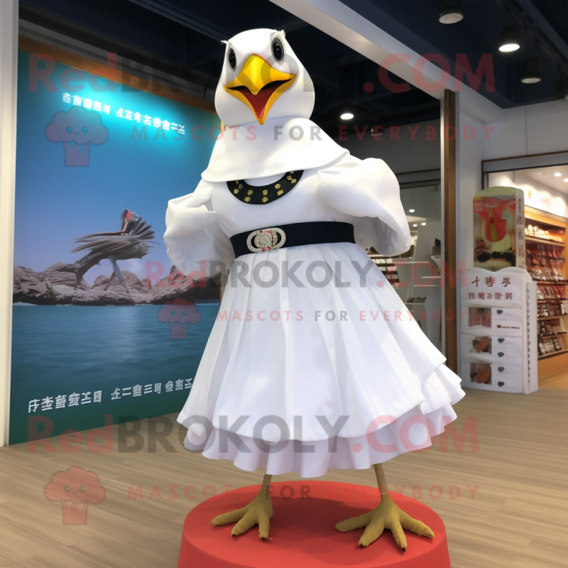 White Seagull mascot costume character dressed with a Mini Skirt and Belts