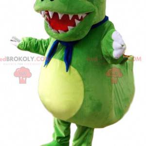 Mascot small green dinosaur with big orange eyes -