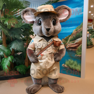 Brown Chinchilla mascot costume character dressed with a Bermuda Shorts and Pocket squares