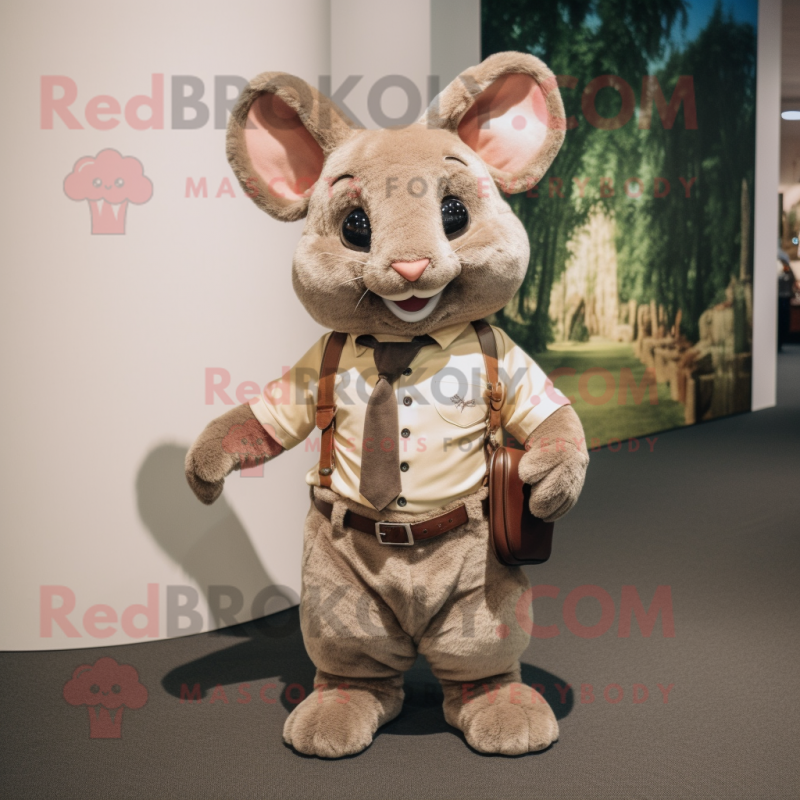 Brown Chinchilla mascot costume character dressed with a Bermuda Shorts and Pocket squares