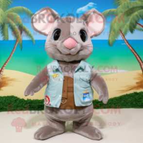 Brown Chinchilla mascot costume character dressed with a Bermuda Shorts and Pocket squares