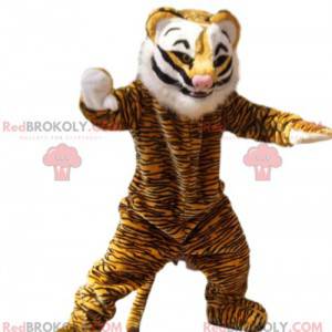 Mascote tigre com crina branca e um lindo focinho rosa -