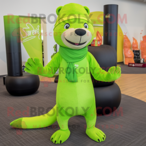 Lime Green Mongoose mascot costume character dressed with a Yoga Pants and Beanies