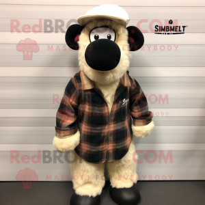 nan Suffolk Sheep mascot costume character dressed with a Flannel Shirt and Caps