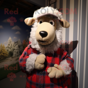 nan Suffolk Sheep mascot costume character dressed with a Flannel Shirt and Caps