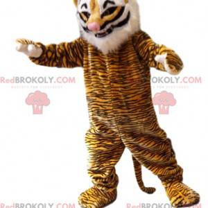 Tiger mascot with a white mane and a pretty pink muzzle -