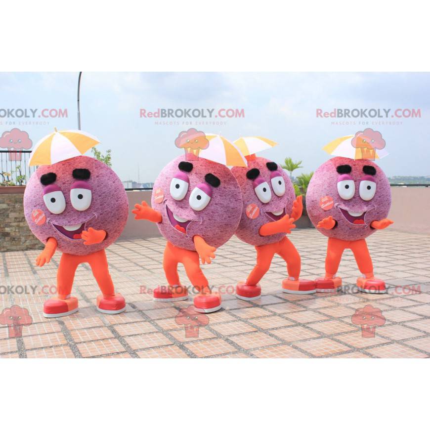 4 mascotas de guijarros de pastel morados y naranjas -