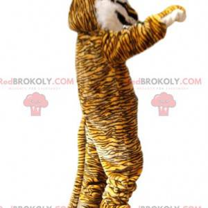 Tiger mascot with a white mane and a pretty pink muzzle -