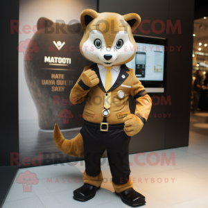 Gold Marten mascot costume character dressed with a Suit Pants and Smartwatches