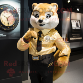 Gold Marten mascot costume character dressed with a Suit Pants and Smartwatches