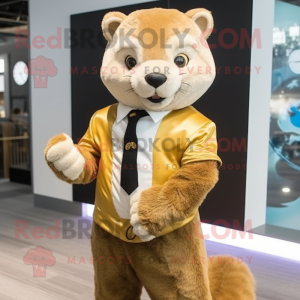 Gold Marten mascot costume character dressed with a Suit Pants and Smartwatches