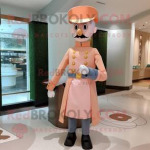 Peach Civil War Soldier mascot costume character dressed with a Sheath Dress and Rings