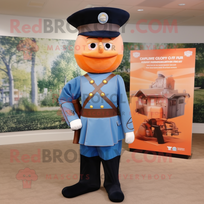 Peach Civil War Soldier mascot costume character dressed with a Sheath Dress and Rings