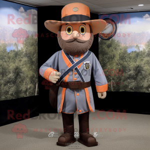 Peach Civil War Soldier mascot costume character dressed with a Sheath Dress and Rings