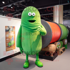 Green Human Cannon Ball mascot costume character dressed with a Suit and Shawl pins