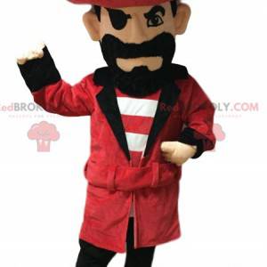 Mascotte de pirate avec un chapeau rouge et une belle barbe