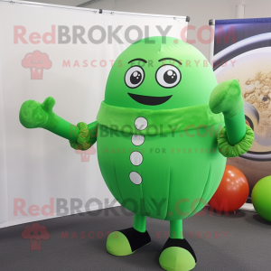 Green Human Cannon Ball mascot costume character dressed with a Suit and Shawl pins