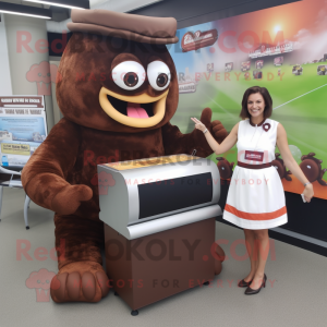 Brown Bbq Ribs mascot costume character dressed with a Pencil Skirt and Watches