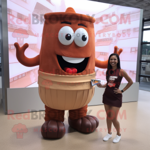Brown Bbq Ribs mascot costume character dressed with a Pencil Skirt and Watches