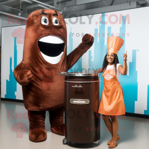 Brown Bbq Ribs mascot costume character dressed with a Pencil Skirt and Watches