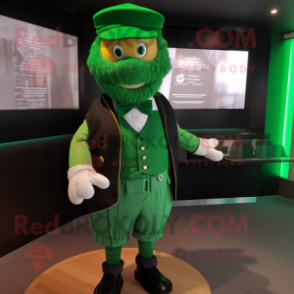 Green Guinness mascot costume character dressed with a Vest and Ties