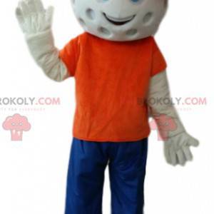 Character mascot with a head in the shape of a golf ball -