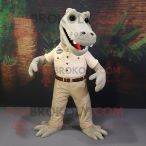 Beige Crocodile mascot costume character dressed with a Jeans and Belts