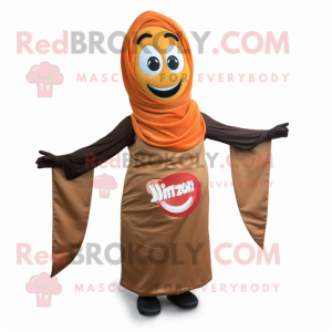 Brown Tikka Masala mascot costume character dressed with a Wrap Skirt and Scarves