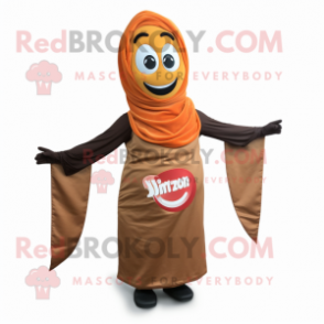 Brown Tikka Masala mascot costume character dressed with a Wrap Skirt and Scarves