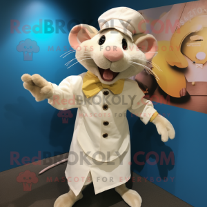 Cream Rat mascot costume character dressed with a Culottes and Caps