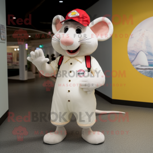 Cream Rat mascot costume character dressed with a Culottes and Caps