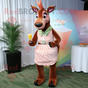 Peach Okapi mascot costume character dressed with a Cocktail Dress and Pocket squares