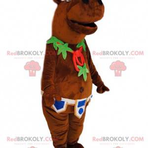 Hyppopotamus mascot with a leaf necklace and a belt -