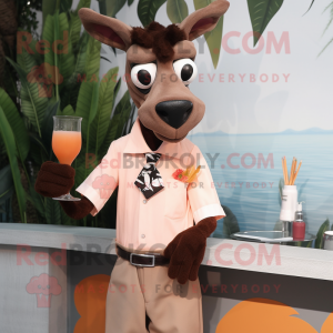 Peach Okapi mascot costume character dressed with a Cocktail Dress and Pocket squares
