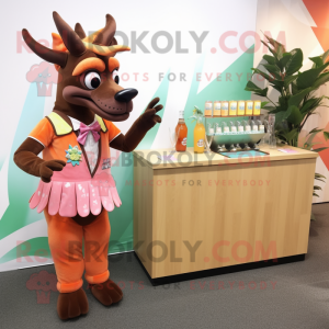 Peach Okapi mascot costume character dressed with a Cocktail Dress and Pocket squares