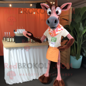 Peach Okapi mascot costume character dressed with a Cocktail Dress and Pocket squares