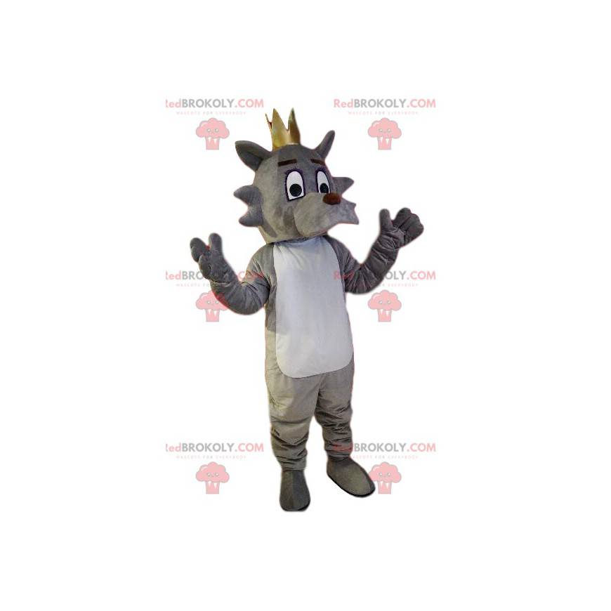 Mascote cão cinzento e branco com uma coroa dourada - Mascote cão cinzento e branco com uma coroa dourada -