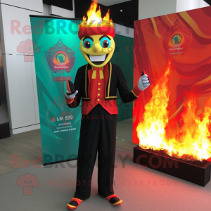 nan Fire Eater mascot costume character dressed with a Suit Pants and Cummerbunds