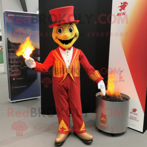 nan Fire Eater mascot costume character dressed with a Suit Pants and Cummerbunds