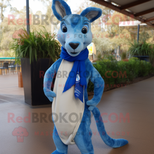 Blue Kangaroo mascot costume character dressed with a Jeggings and Scarf clips