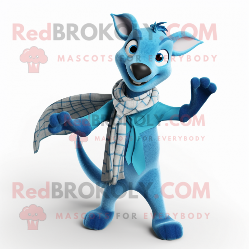 Blue Kangaroo mascot costume character dressed with a Jeggings and Scarf clips Blue Kangaroo mascot costume character dressed with a Jeggings and Scarf clips