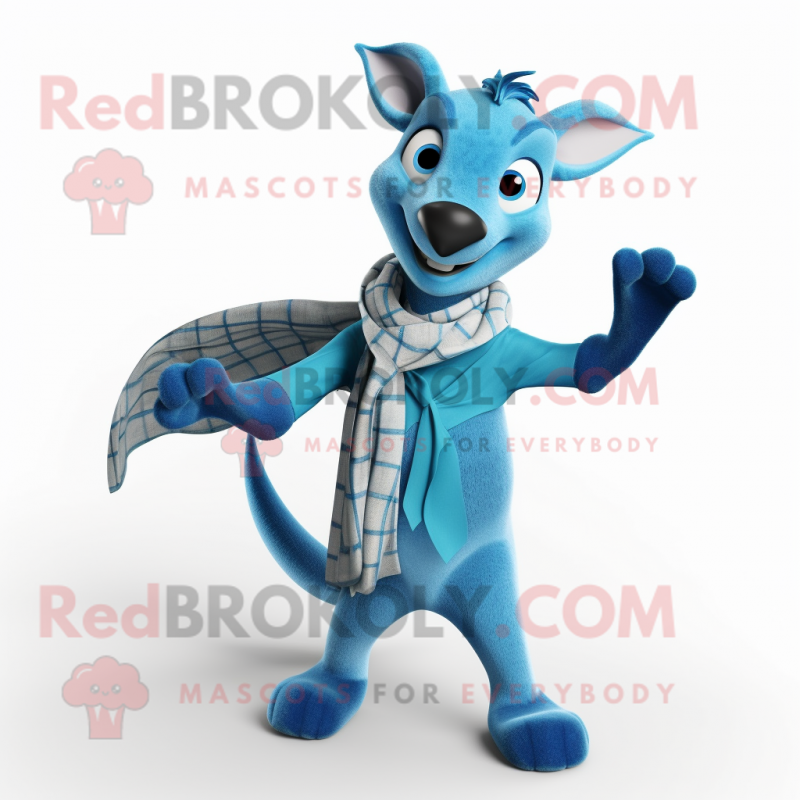 Blue Kangaroo mascot costume character dressed with a Jeggings and Scarf clips