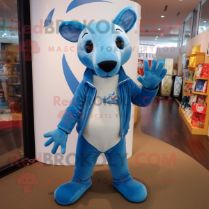 Blue Kangaroo mascot costume character dressed with a Jeggings and Scarf clips
